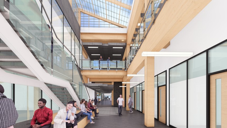 Interior rendering of the expanded School of Packaging Building.